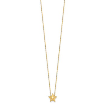 14K Polished Hollow Star Pendant w/1in. ext. Necklace