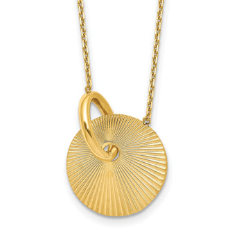 14K Polished and Textured Circle 16in with 2in ext Necklace - Birthstone Company