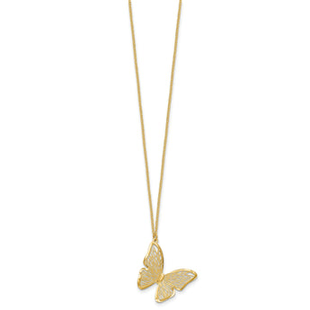 14k Textured and Polished Butterfly 18in Necklace
