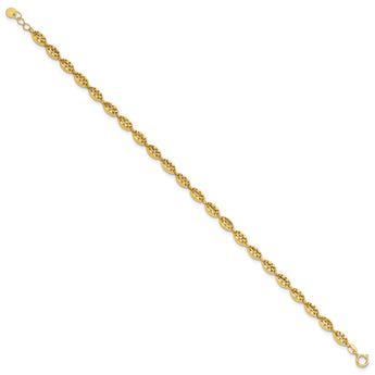 14K Polished and D/C Fancy Oval Link w/.25in ext. Bracelet