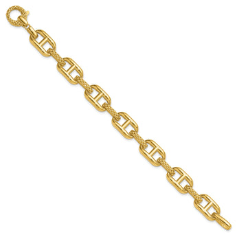 14K Polished and Textured Fancy Link Bracelet