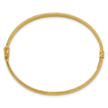 14K Polished/Textured and Diamond-cut Hinged Bangle