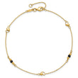 14K Polished/Dia-cut Heart Cr. Onyx Beads 9in Plus 1in ext. Anklet