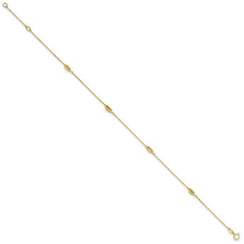 14K Polished and Textured Station 9in Plus 1in ext. Anklet