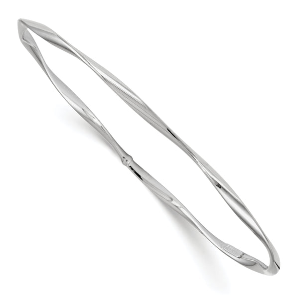 14K White Gold Twisted Bangle with Polished Rhodium Finish - 8.25