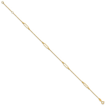 14K Polished and Diamond-cut Fancy 9in Plus 1in ext. Anklet