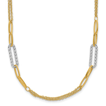 14K Two-tone Polished and Textured Fancy Link Necklace