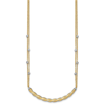 14K Two-tone Polished/Satin/Dia-cut Bar w/2in ext. Necklace