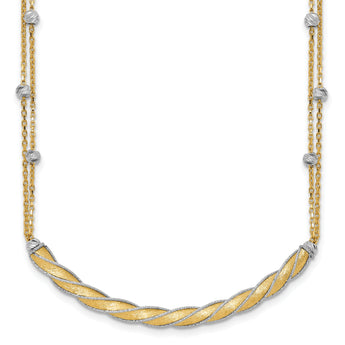 14K Two-tone Polished/Satin/Dia-cut Bar w/2in ext. Necklace