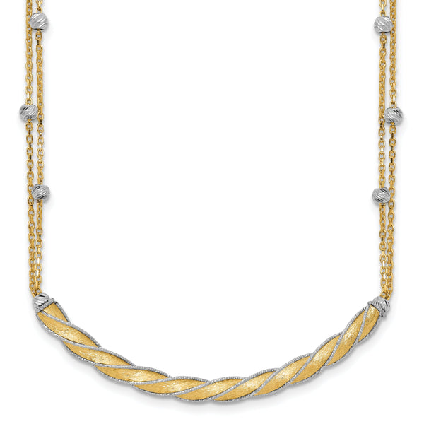 14K Two-tone Polished/Satin/Dia-cut Bar w/2in ext. Necklace