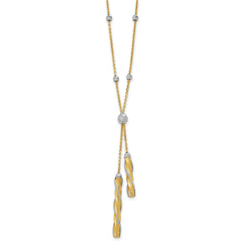 14K Two-tone Polished/Satin/Dia-cut Fancy with 2in ext. Necklace