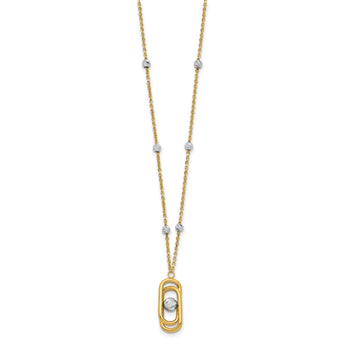 14K Two-tone Polished and Dia-cut Fancy with 2in ext. Necklace