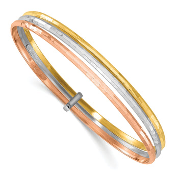 14K w/White and Rose Rhodium  Polished 3-row Slip-on Bangle