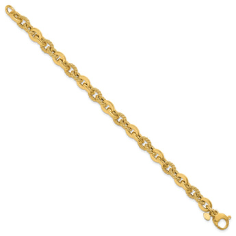 14K Polished and Textured Fancy Link Bracelet