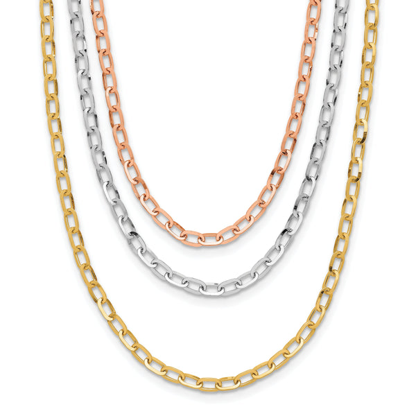 14K Tri-color Polished 3-Strand Link Necklace