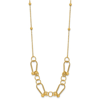 14K Polished/Textured/Dia-cut Fancy Link with 2in ext. Necklace
