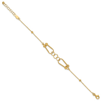 14K Polished and Diamond-cut Fancy Link with 1in ext. Bracelet