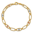 14K Tri-color Polished/Textured/Dia-cut Fancy Link Bracelet