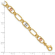 14K Tri-color Polished/Textured/Dia-cut Fancy Link Bracelet