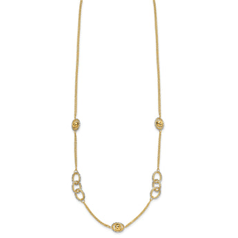 14K Two-tone Polish/Textured/Dia-cut Fancy w/1in ext. Necklace