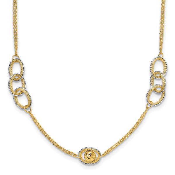 14K Two-tone Polish/Textured/Dia-cut Fancy w/1in ext. Necklace