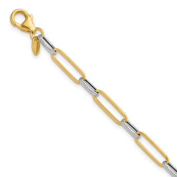 14K w/White Rhod Polished/Textured Fancy Link Bracelet