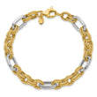 14K Two-tone Polished and Textured Fancy Link Bracelet