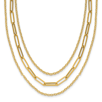 14K Polished 3-strand Fancy Link Necklace