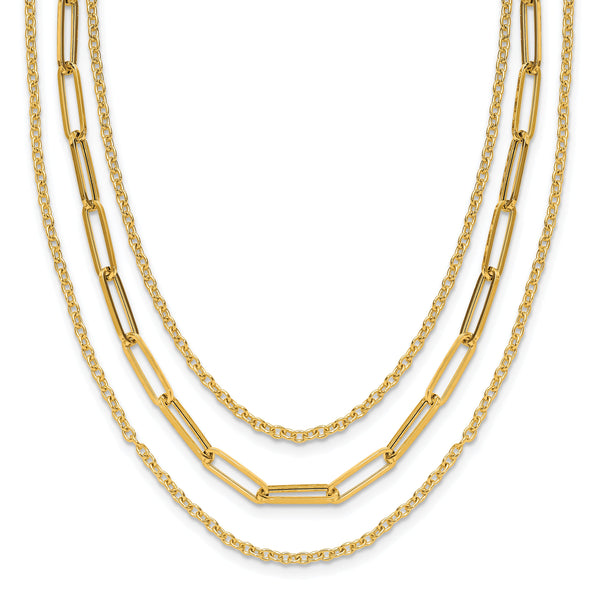 14K Polished 3-strand Fancy Link Necklace