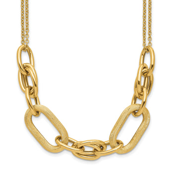 14K Polished and Satin 2-strand Fancy Link with 1in ext. Necklace