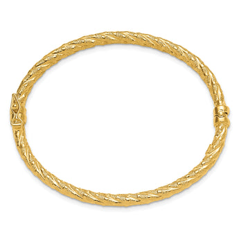 14k Polished and Textured Twisted Hinged Bangle