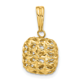 14K Polished Puffed Square Pendant