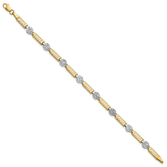 14K Two-tone Polished and Diamond-cut Fancy Link Bracelet