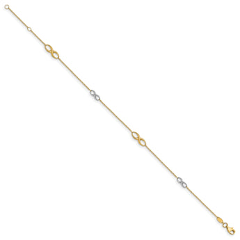 14K Two-tone Polished  w/1in ext. Anklet