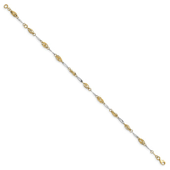 14K Two-tone Polished Fancy Link Anklet
