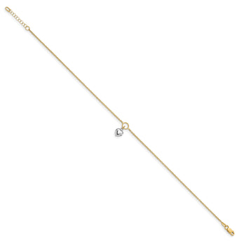 14K Two-tone Polished Heart  w/1in ext. Anklet