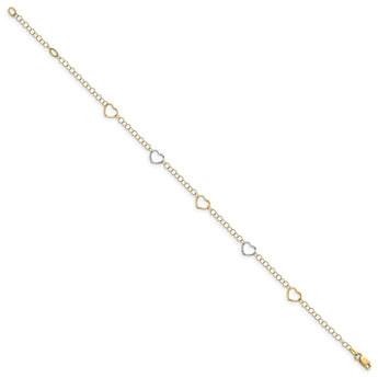 14K Two-tone Polished Heart with 1in ext. Anklet