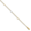 14K Two-tone Polished Heart with 1in ext. Anklet