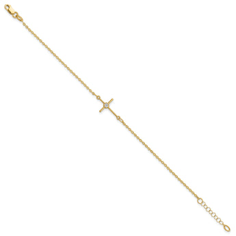14K Polished CZ Cross 1in ext. Bracelet