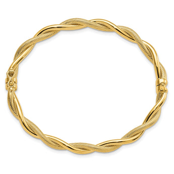 14K Polished and Textured Twist Bangle