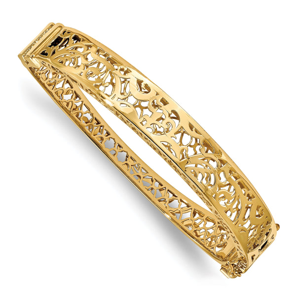 14K Polished Hollow Fancy Bangle