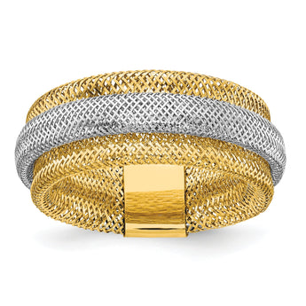 14k Two-tone Polished/Textured Stretch Ring