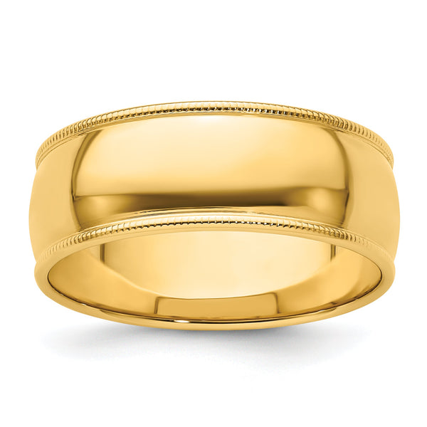 14k Yellow Gold 8mm Milgrain Half Round Wedding Band Size 14