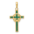 14k Green Enameled Claddagh Cross Pendant