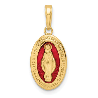 14k Red Enameled Miraculous Medal Pendant