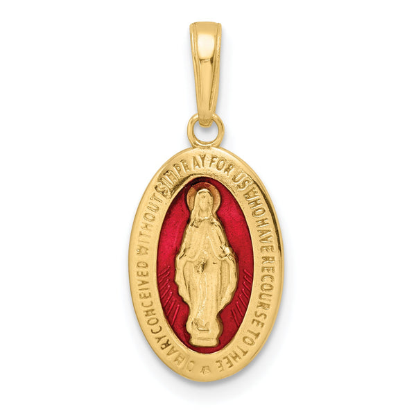 14k Red Enameled Miraculous Medal Pendant