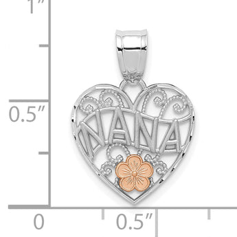 14k White Gold w/Rose Gold Flower NANA Heart Pendant