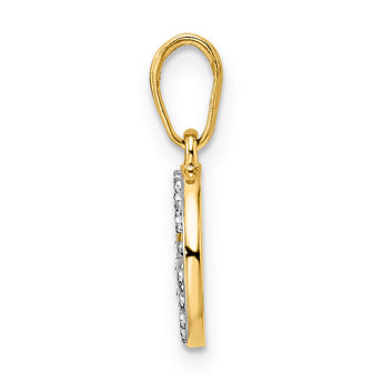 14k and White Rhodium Diamond-cut Clover in Circle Pendant