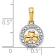 14k and White Rhodium Diamond-cut Clover in Circle Pendant