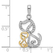 14k and White Rhodium Diamond-cut Dog and Puppy Pendant